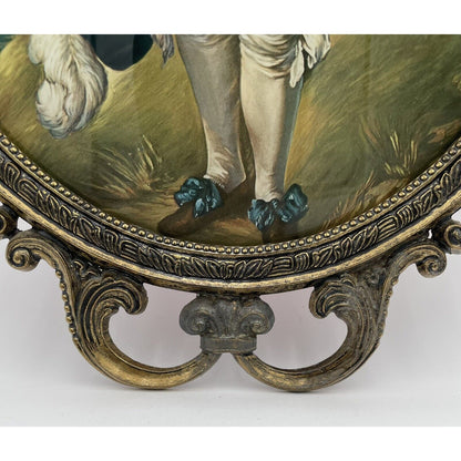 Blue Boy Gainsborough Baroque  Ornate Oval Brass Frame 17"x12" ConvexGlass Italy - Vintosh Vintage