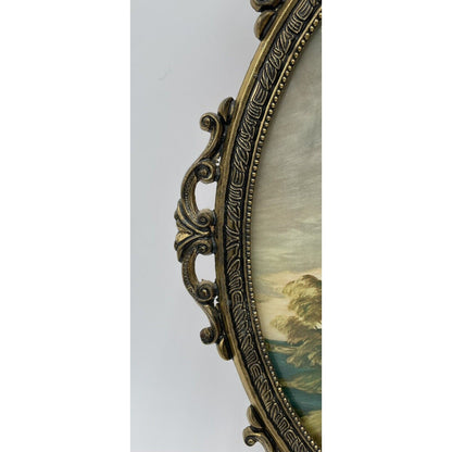 Blue Boy Gainsborough Baroque  Ornate Oval Brass Frame 17"x12" ConvexGlass Italy - Vintosh Vintage