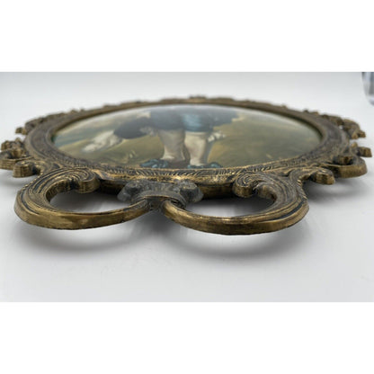 Blue Boy Gainsborough Baroque  Ornate Oval Brass Frame 17"x12" ConvexGlass Italy - Vintosh Vintage