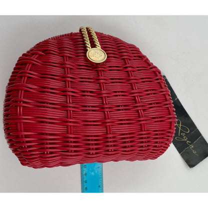 Plastic Hot Pink Wicker Crossbody & Clutch Handbag with Gold Tone Chain Strap - Vintosh Vintage