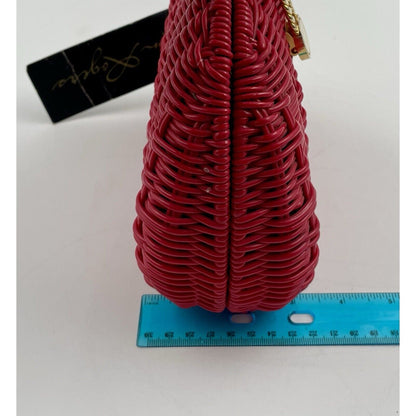 Plastic Hot Pink Wicker Crossbody & Clutch Handbag with Gold Tone Chain Strap - Vintosh Vintage