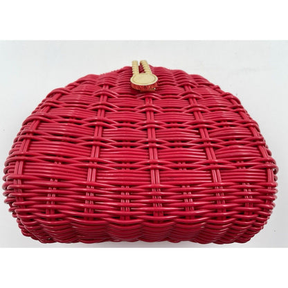 Plastic Hot Pink Wicker Crossbody & Clutch Handbag with Gold Tone Chain Strap - Vintosh Vintage