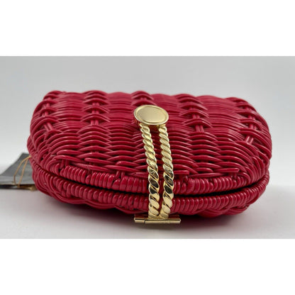 Plastic Hot Pink Wicker Crossbody & Clutch Handbag with Gold Tone Chain Strap - Vintosh Vintage