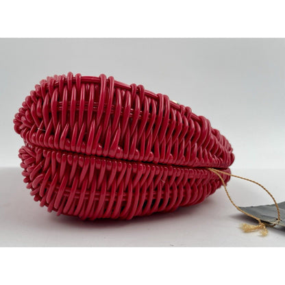 Plastic Hot Pink Wicker Crossbody & Clutch Handbag with Gold Tone Chain Strap - Vintosh Vintage