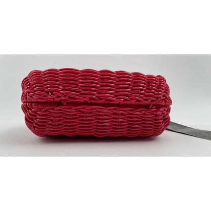 Plastic Hot Pink Wicker Crossbody & Clutch Handbag with Gold Tone Chain Strap - Vintosh Vintage