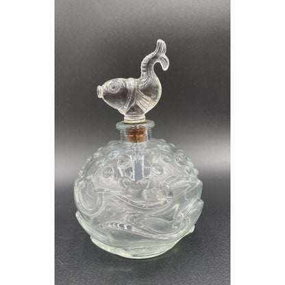 1940s Alfred A Flaster 6" Textured Glass Perfume Bottle w/ Fish Stopper (B4) - Vintosh Vintage