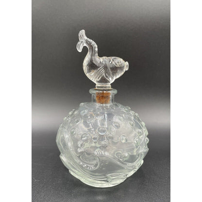 1940s Alfred A Flaster 6" Textured Glass Perfume Bottle w/ Fish Stopper (B4) - Vintosh Vintage