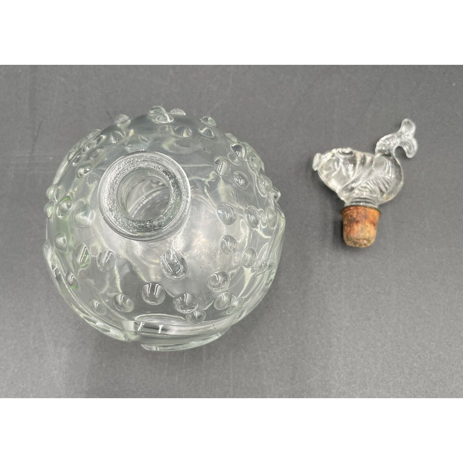 1940s Alfred A Flaster 6" Textured Glass Perfume Bottle w/ Fish Stopper (B4) - Vintosh Vintage