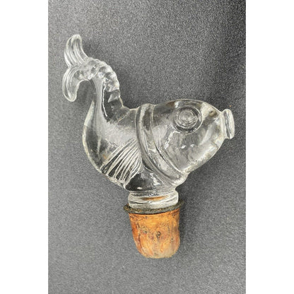 1940s Alfred A Flaster 6" Textured Glass Perfume Bottle w/ Fish Stopper (B4) - Vintosh Vintage