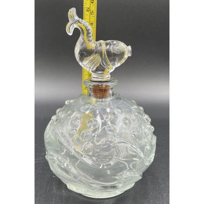 1940s Alfred A Flaster 6" Textured Glass Perfume Bottle w/ Fish Stopper (B4) - Vintosh Vintage