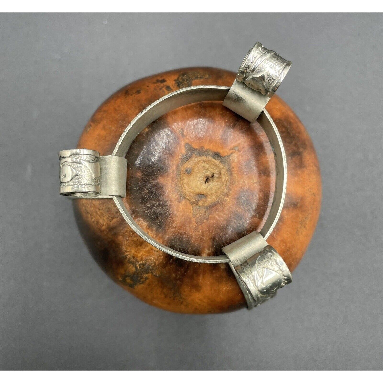 Vintage Yerba Mate Tea Footed Gourd Cup with Silver Trim & Bombilla Straw (C-BM) - Vintosh Vintage