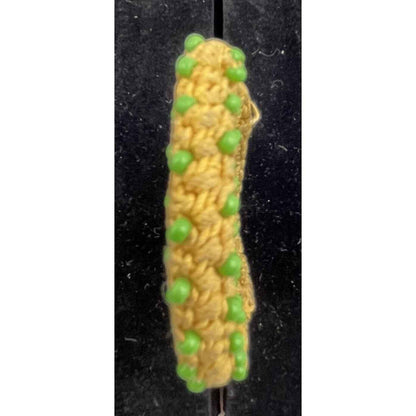 1960s Crochet Yellow Coin Purse with Green Seed Beads - Japan (A1)