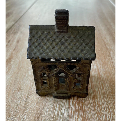 Antique Miniature Cast Iron House w/ Chimney Still Bank (B4) - Vintosh Vintage