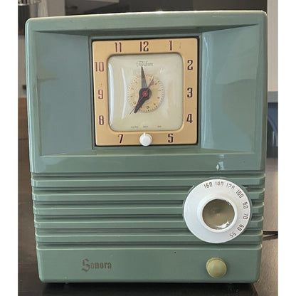 MCM Vintage 1954 Sonora Model 434 Light Green Alarm Clock Radio - Vintosh Vintage