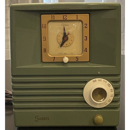 MCM Vintage 1954 Sonora Model 434 Light Green Alarm Clock Radio - Vintosh Vintage