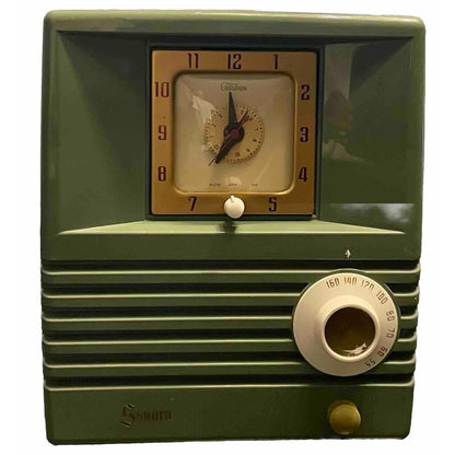MCM Vintage 1954 Sonora Model 434 Light Green Alarm Clock Radio - Vintosh Vintage