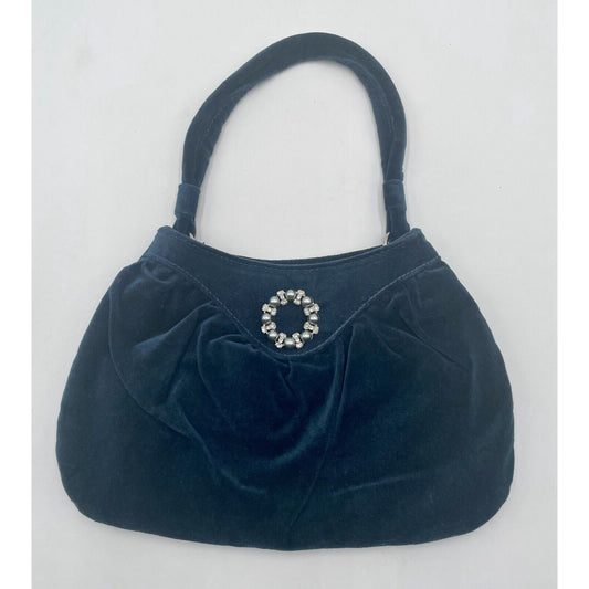 Old Navy Small Navy Blue Velvet w Rhinestone & Pearl Pin Handbag 2005 Release - Vintosh Vintage