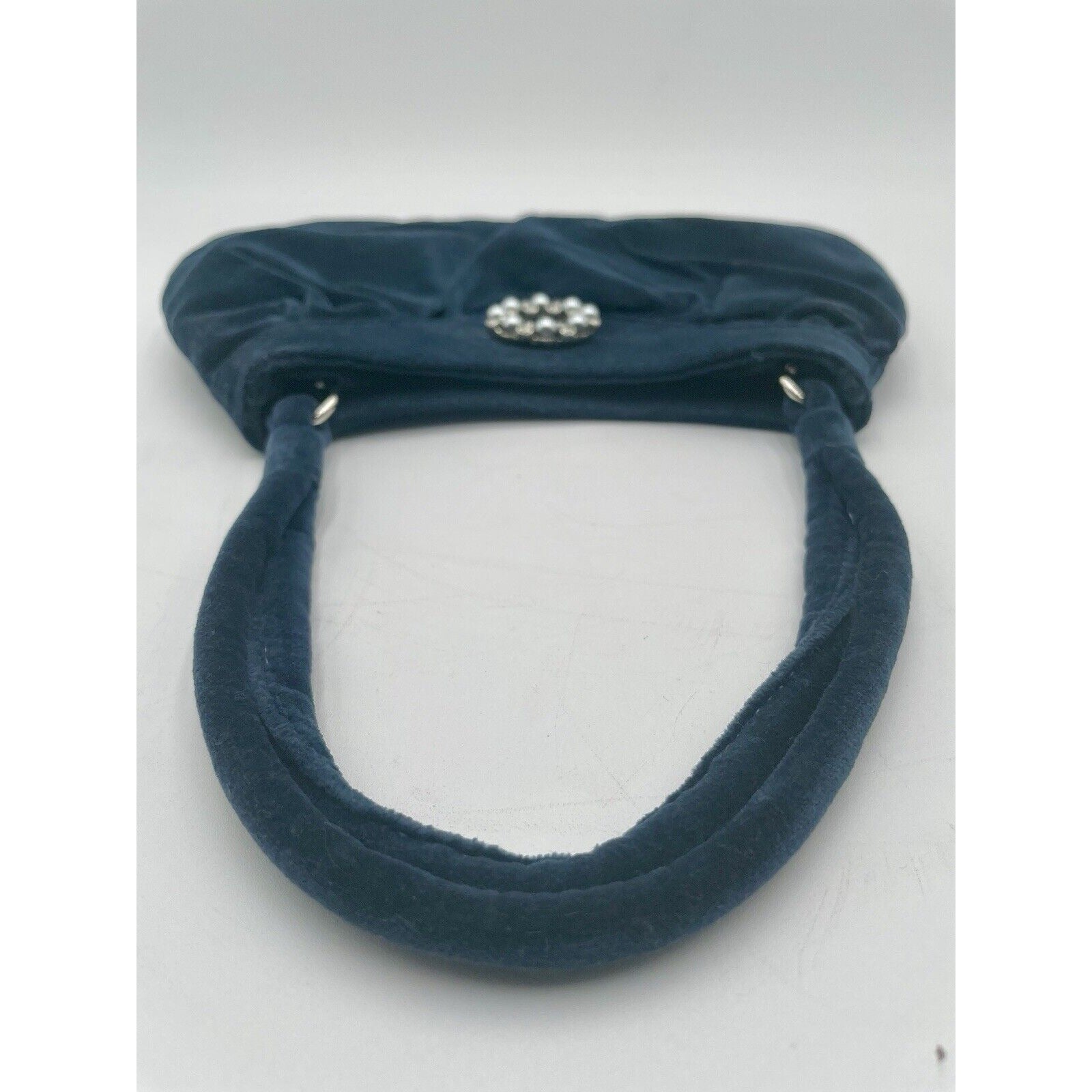 Old Navy Small Navy Blue Velvet w Rhinestone & Pearl Pin Handbag 2005 Release - Vintosh Vintage