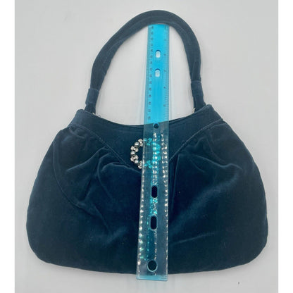 Old Navy Small Navy Blue Velvet w Rhinestone & Pearl Pin Handbag 2005 Release - Vintosh Vintage
