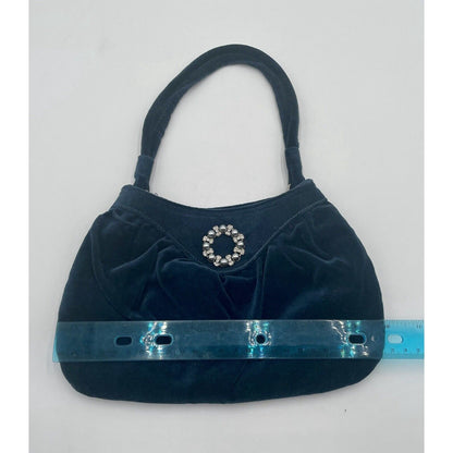 Old Navy Small Navy Blue Velvet w Rhinestone & Pearl Pin Handbag 2005 Release - Vintosh Vintage