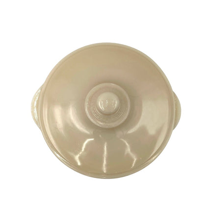 Vintage Fire-King Ivory Colonial Pattern Casserole Dish With Trivet Lid & Handles - Vintosh Vintage