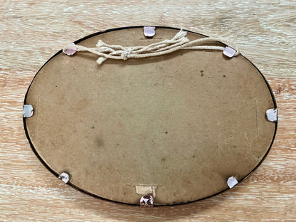 Antique Pink Metal Oval Frame w/ Cupid Awake & Cupid Asleep Heart Shape Sage Matte - Vintosh Vintage