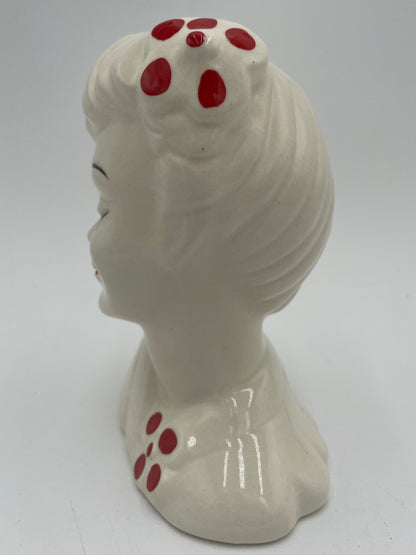 1950s Glamour Girl 5.25"
Head Vase White w/ Hand Painted Red Lips & Flowers - Vintosh Vintage