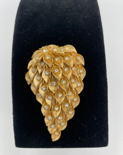 VTG Austrian Art Deco Goldtone Cascading Leaves & Crystal
Stones Brooch Pin - Vintosh Vintage