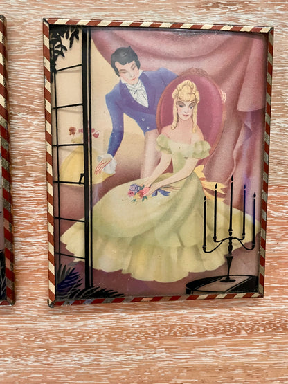 Vintage GC Murphy Co Victorian Couples Dancing Lithograph
Prints Reverse Painted Convex Glass - Vintosh Vintage