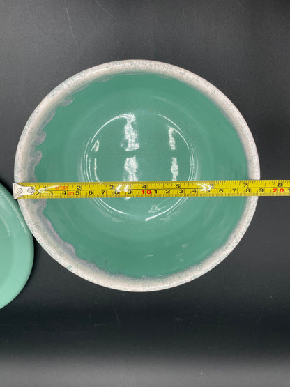 MCM Glossy Mint Green White Drip Glaze Ceramic
Casserole Dish with
Lid 7.5" - Vintosh Vintage
