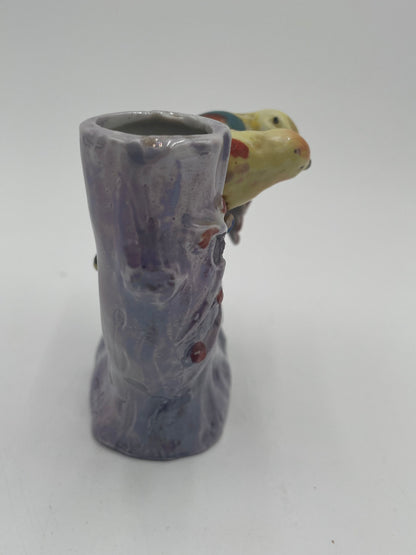 Vintage Porcelain 
Parakeet Double Bud Purple Flower Vase Japan