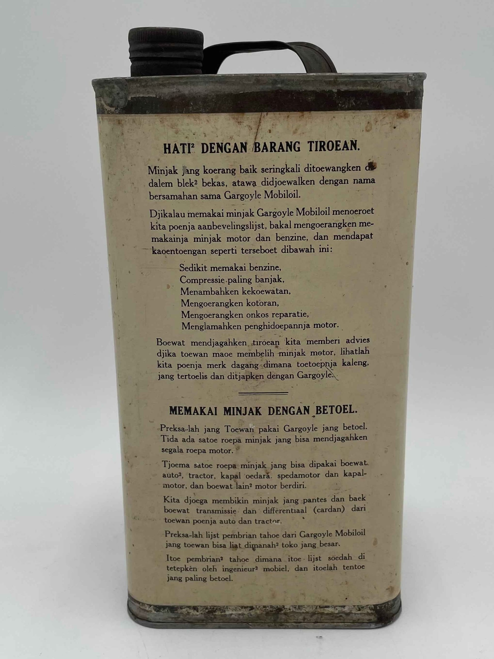 Vintage Gargoyle Mobiloil "Arctic Special" 1 Gallon Oil Can Dutch
Language Text