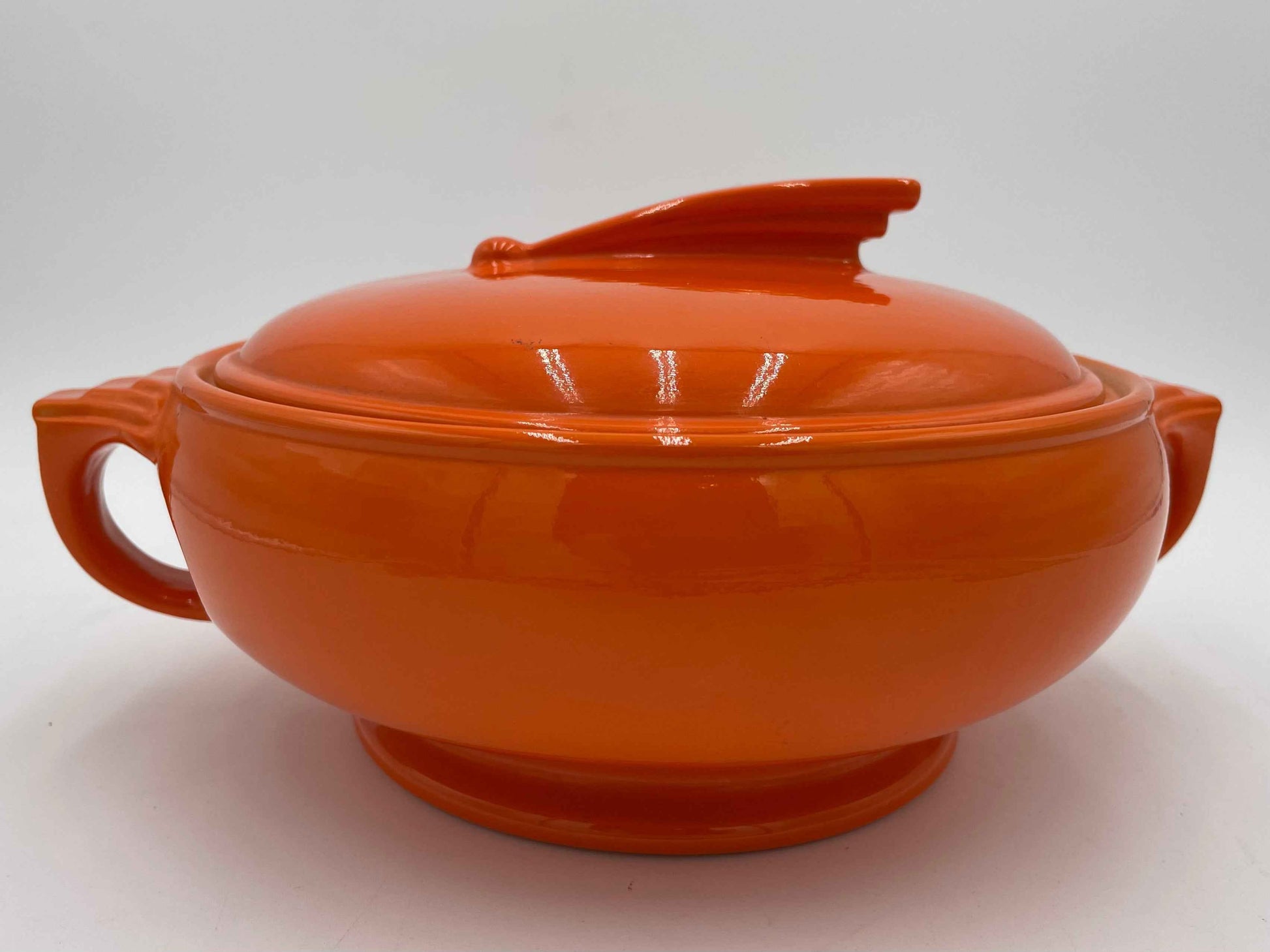 Vintage Art Deco Hall's Orange Ceramic Sun Dial
Covered Dish