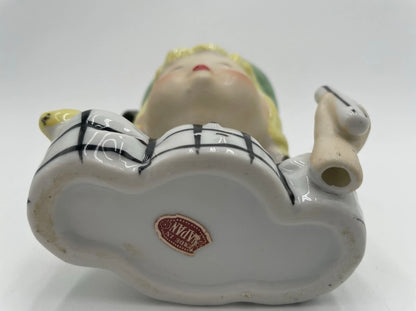 1950s Royal Sealy Head Vase Blond Girl w/ Pigtails & Plaid Dress Japan 4.75" - Vintosh Vintage