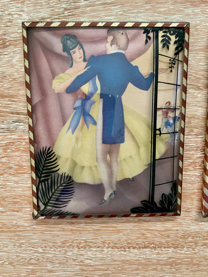 Vintage GC Murphy Co Victorian Couples Dancing Lithograph
Prints Reverse Painted Convex Glass - Vintosh Vintage