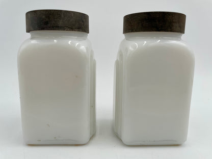 1930s McKee Milk Glass Red Sailboat Roman Arch Salt & Pepper Shaker Set - Vintosh Vintage