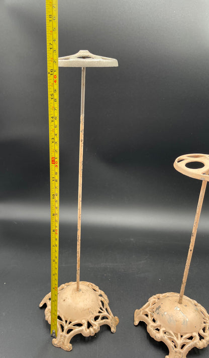 Two Antique Victorian Cast Iron Pale Pink Hat Stands - Vintosh Vintage