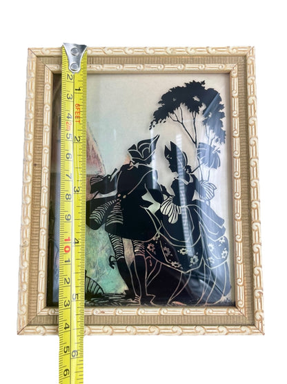 1940s Silhouette Reverse Painted on
Convex Glass Colonial Couple Picture - Vintosh Vintage
