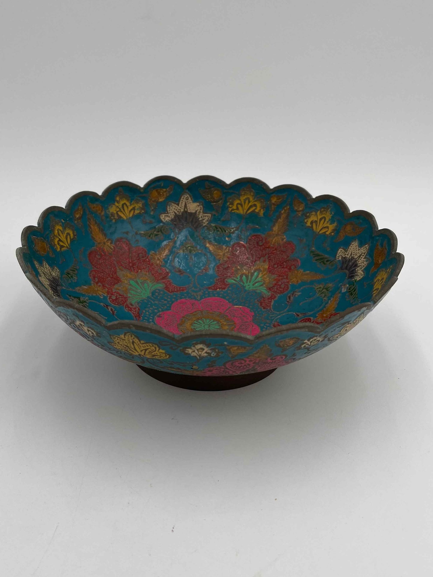 Vintage Brass Enamel
Flower Blue Asian
India Bowl