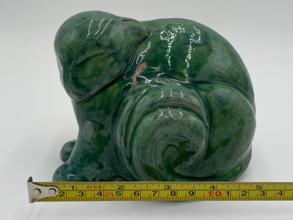 Vintage 4" Glossy Spruce Green Ceramic Cat Figurine - Vintosh Vintage