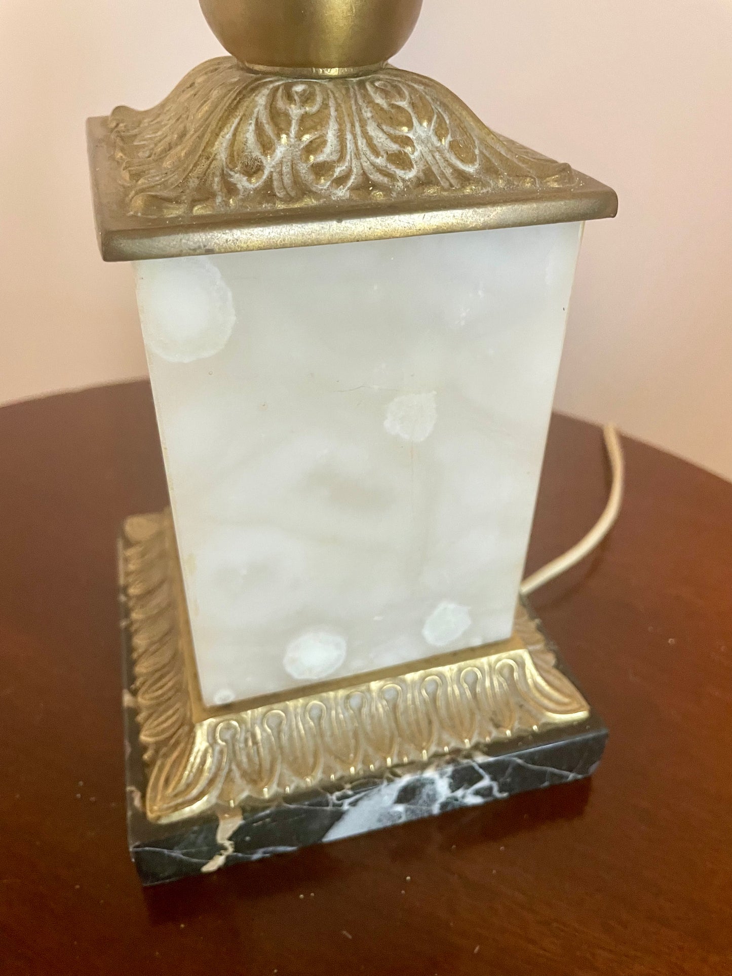 Antique Neoclassic French Italian Alabaster & Bronze Table Lamp 34"