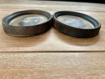 Antique Cupid Asleep Cupid Awake Prints In Double Oval Frame w/Chain - Vintosh Vintage