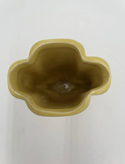 1940s McCoy 5.5" Art Deco Double Handled Yellow Glaze Bud Vase #105 - Vintosh Vintage