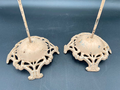 Two Antique Victorian Cast Iron Pale Pink Hat Stands - Vintosh Vintage