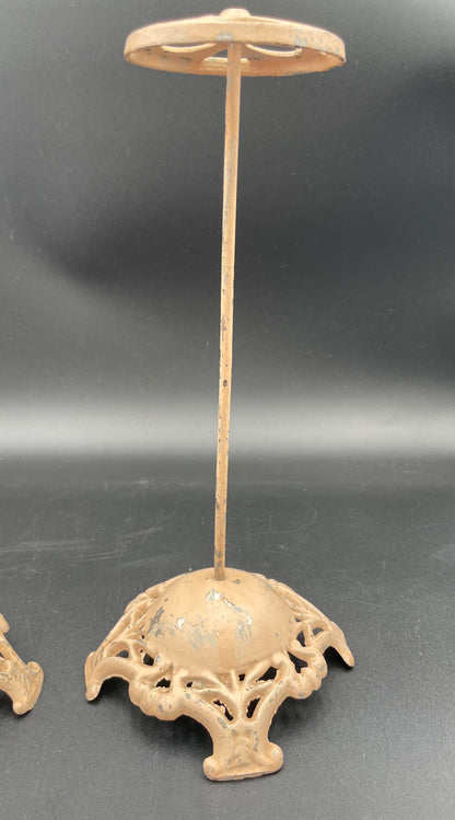 Two Antique Victorian Cast Iron Pale Pink Hat Stands - Vintosh Vintage
