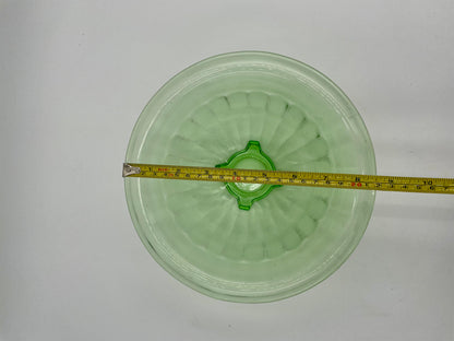 1930s Hazel Atlas Ribbed Uranium Glass 8.5" Footed Mixing Bowl W/Edge (D1) - Vintosh Vintage