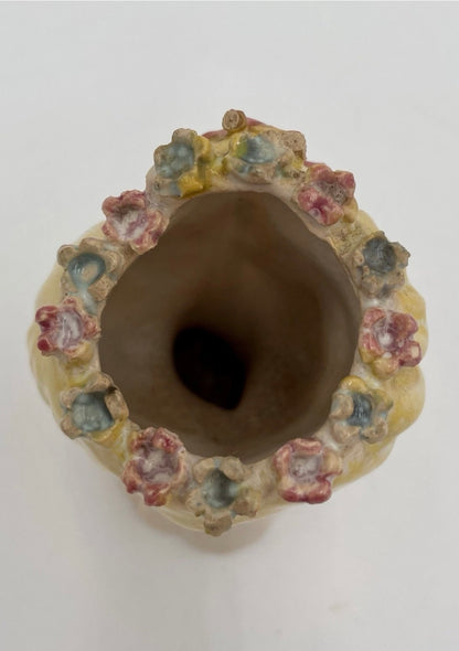 1950s Porcelain Lady Head Vase 4.5" Blonde Floral Headband & Earrings - Vintosh Vintage