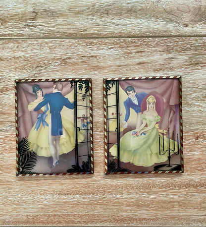 Vintage GC Murphy Co Victorian Couples Dancing Lithograph
Prints Reverse Painted Convex Glass - Vintosh Vintage