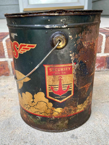 Rare Antique Wings Grease Can w/ Handle Security Oil Company
Wichita Kansas 10lbs
