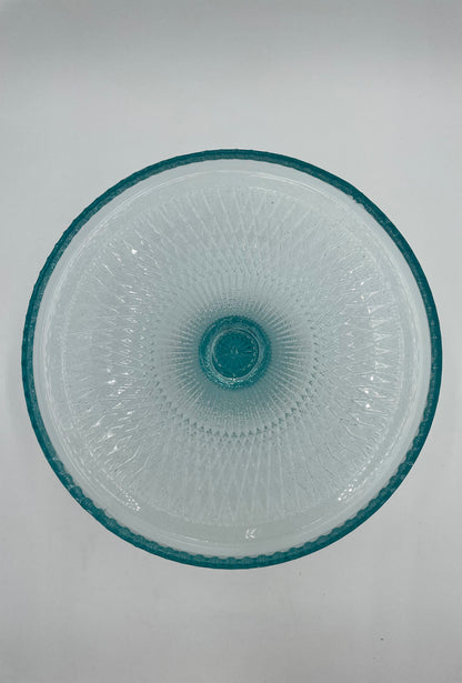 1950s Jeanette Glass Harp Ice Blue Diamond 10" Pedestal Cake Plate Stand Beaded Edge